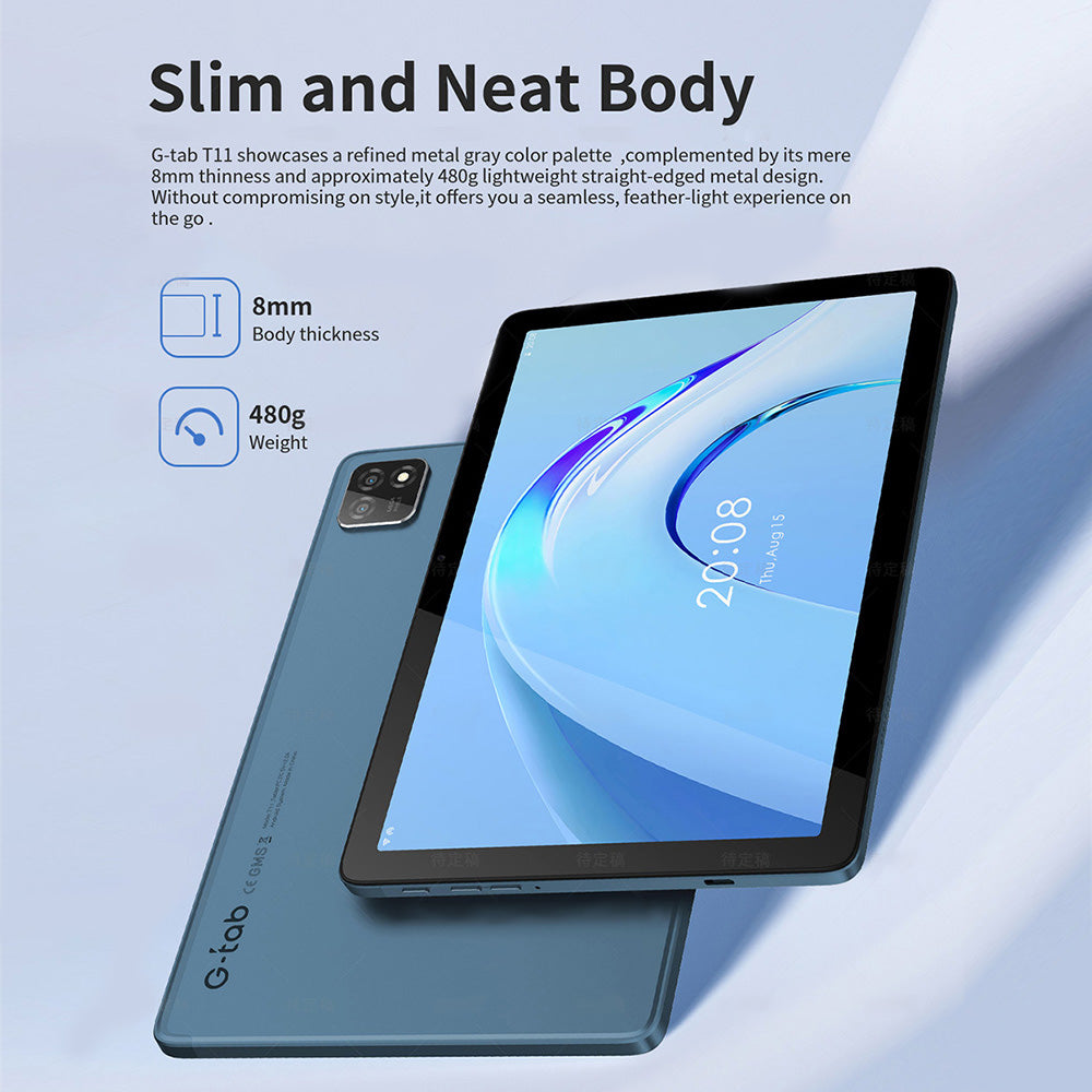 CJ  G-tab T11 Android 14 Tablet 10.1 Inch 1280&800 IPS Screen Unisoc T606 8 Core Max 1.6GHz 8GB RAM 4GB&4GB Expansion128GB ROM 2.4&5GHz WiFi Bluetooth 5.0 6580mAh Battery 8MP&13MP Camera Dual 4G