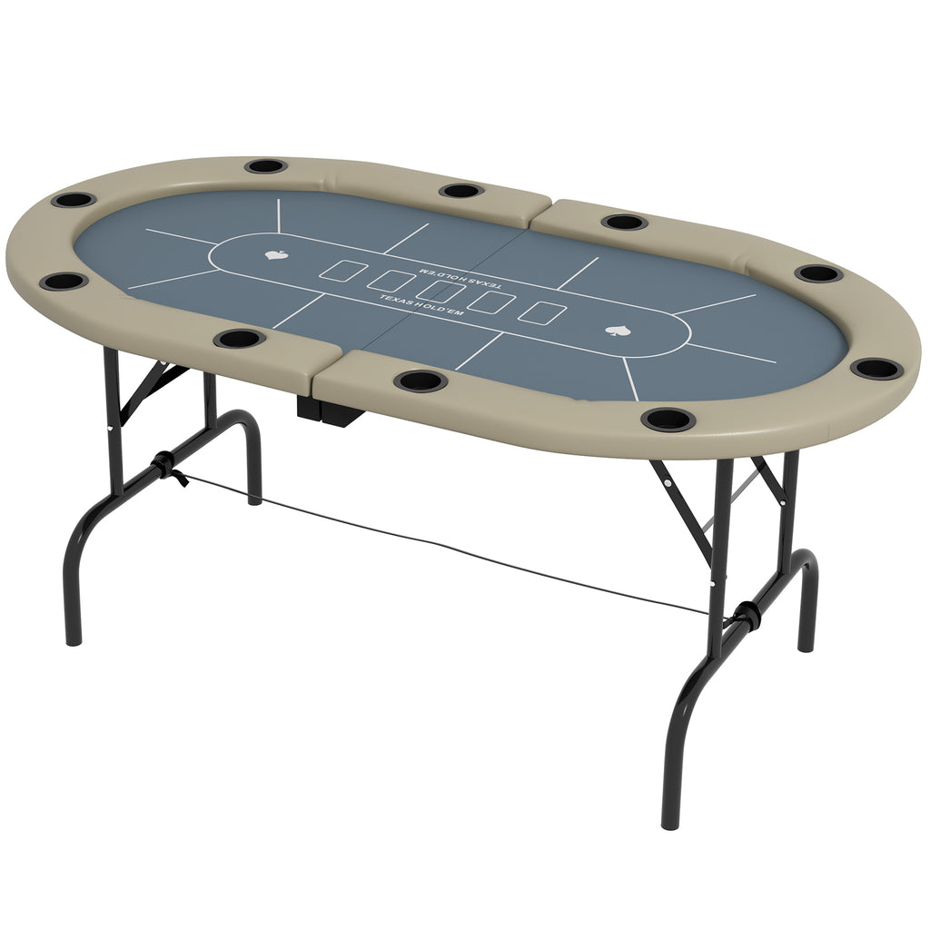 CJ  Foldable Poker Table Blackjack Texas Holdem Poker Game Table with Cup Holders, 70" Oval, Blue