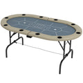 CJ  Foldable Poker Table Blackjack Texas Holdem Poker Game Table with Cup Holders, 70" Oval, Blue