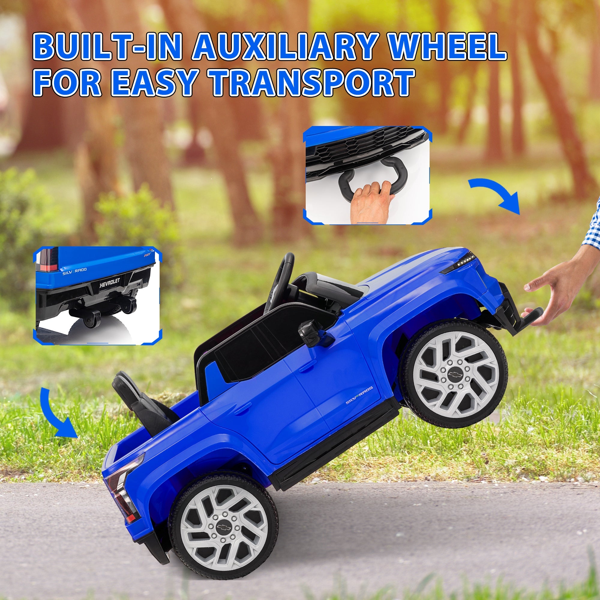 CJ 12V Chevrolet Silverado EV RST Licensed Kids Electric Car with Parent Remote Control, Spring Suspension, Blue