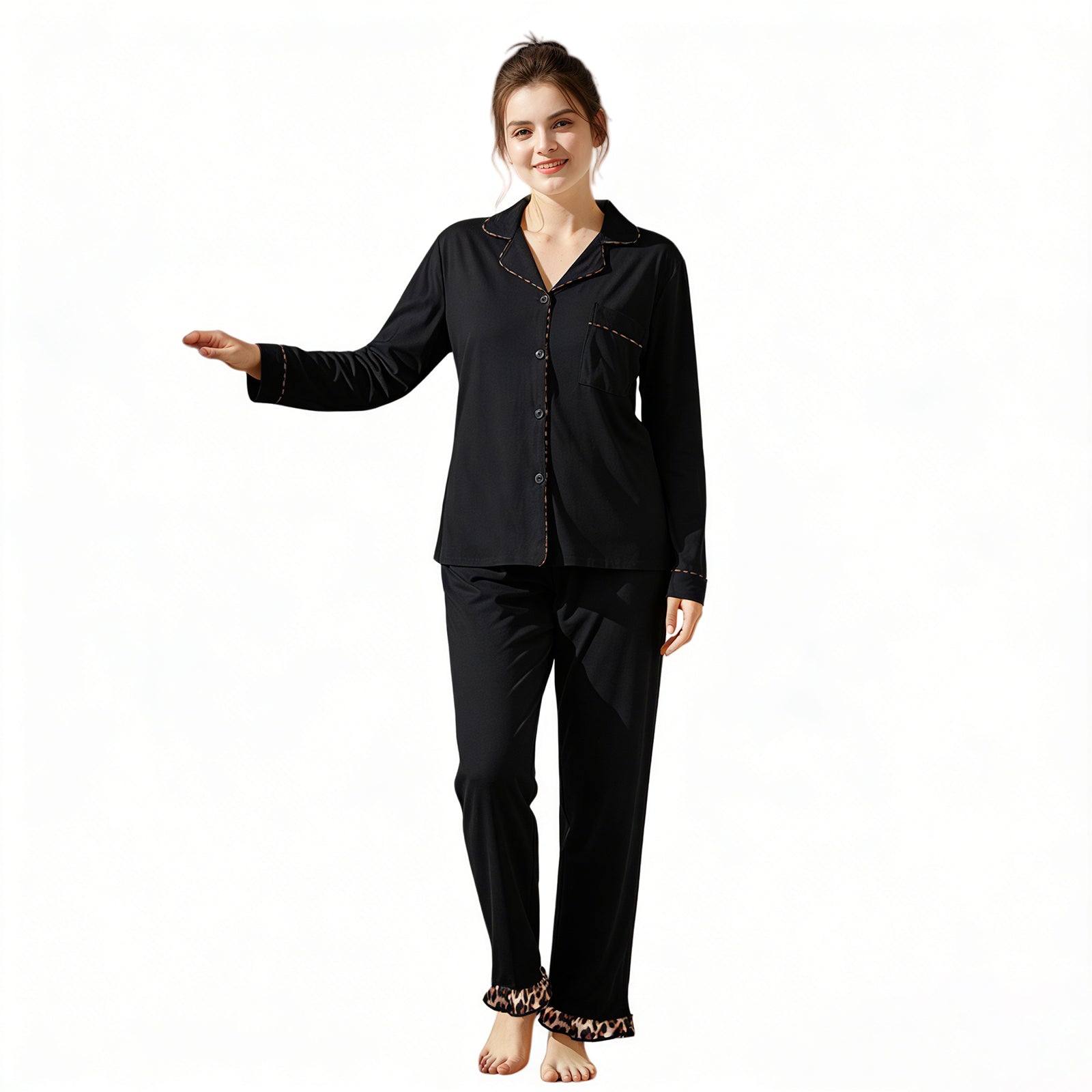 RONGTAI Cotton Womens Pajama Sets Comfy Fall Winter Pajama Set Long Sleeve Sleepwear 2 Pcs Pjs Nightwear