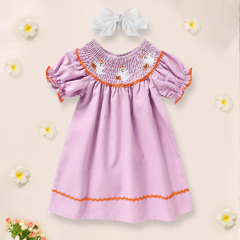 CJ Infant Baby Girls Halloween Dress Ghost Embroidery Dress With Headband Party Costume Dresses