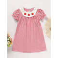 CJ Toddler Kids Girls Back To School Dress Smocked Collar Puff Sleeve Plaid Embroidered Print Dress