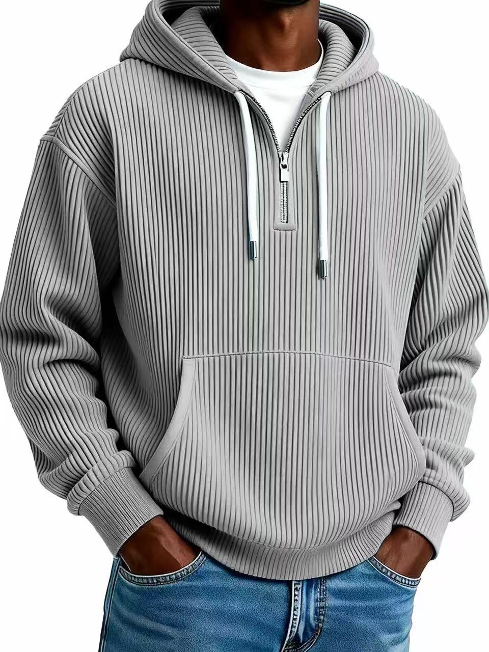 CJ Men's Solid-Colored Corduroy Long-Sleeve Hoodie For Sports And Casual Wear