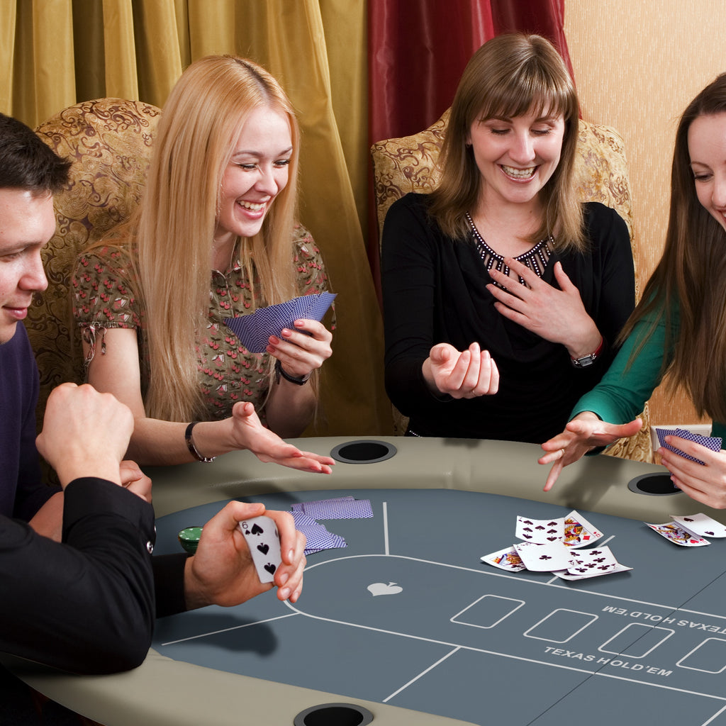 CJ  Foldable Poker Table Blackjack Texas Holdem Poker Game Table with Cup Holders, 70" Oval, Blue