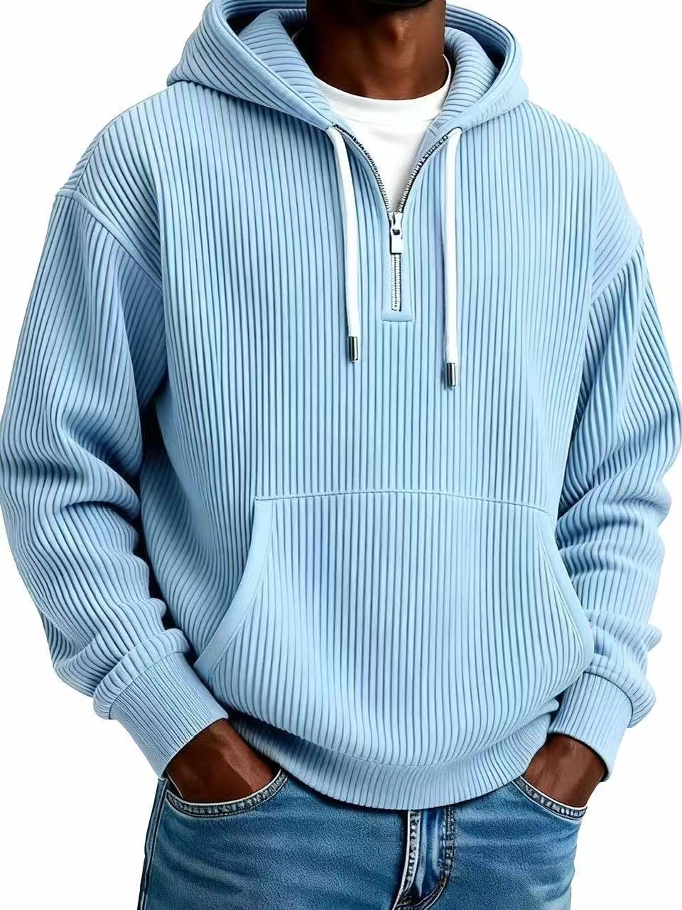 CJ Men's Solid-Colored Corduroy Long-Sleeve Hoodie For Sports And Casual Wear