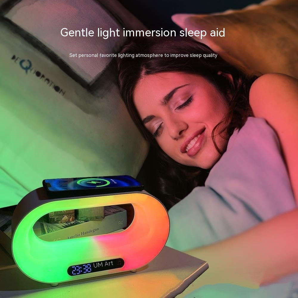 CJ Multi-function 3 In 1 LED Night Light APP Control RGB Atmosphere Desk Lamp Smart Multifunctional Wireless Charger Alarm Clock