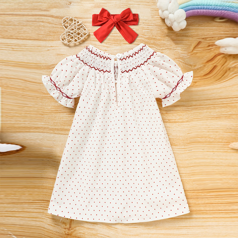 CJ Toddler Girl's Ruffle Sleeve Dress, Heart Embroidery & Polka Dot A-Line Dress With Back Button