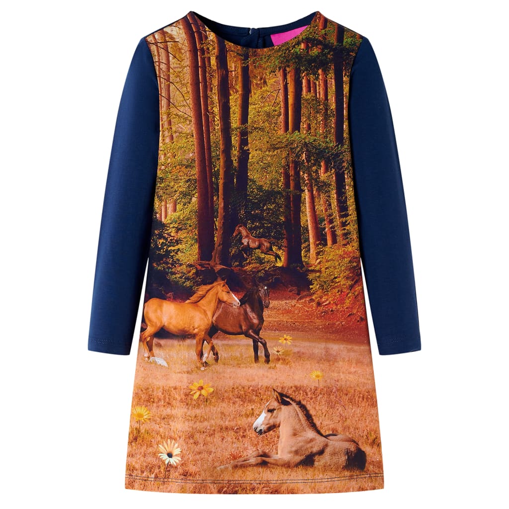 Children's dress with long sleeves, navy blue, size 104. Children's dress with