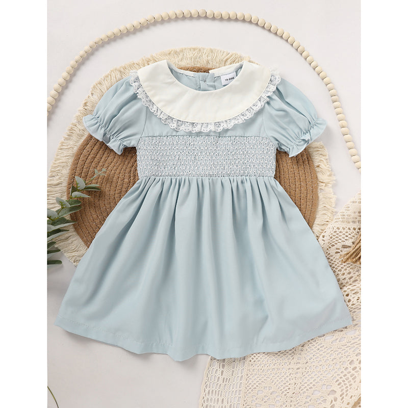 CJ Toddler Girls' Smocked Dress Cute Puff Short Sleeves Lace Crew Neck, Adorable Princess Party Dress