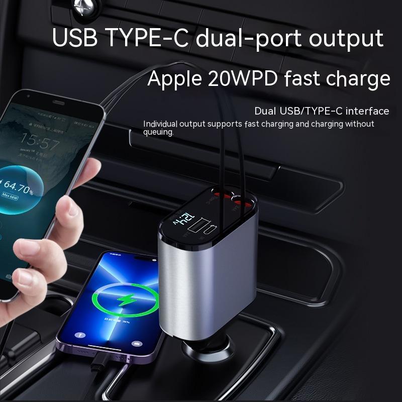 CJ Metal Car Charger 100W Super Fast Charging Car Cigarette Lighter USB And TYPE-C Adapter
