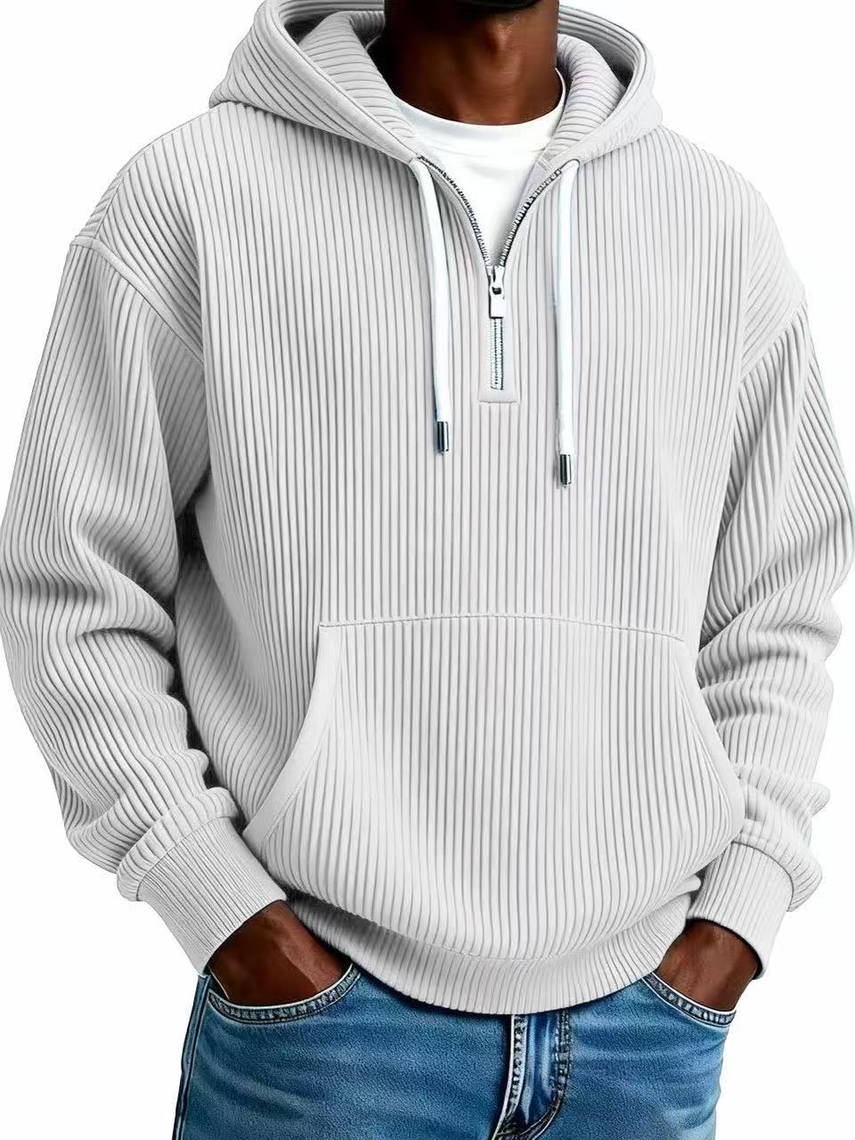 CJ Men's Solid-Colored Corduroy Long-Sleeve Hoodie For Sports And Casual Wear