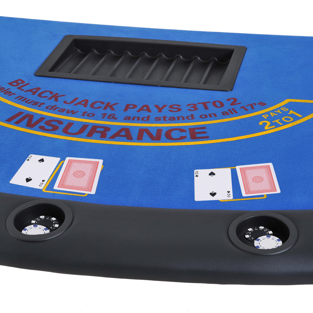 CJ Poker Table Foldable, 72" Blackjack Table for 7 Players with Chip & Cup Holder, Blue Felt