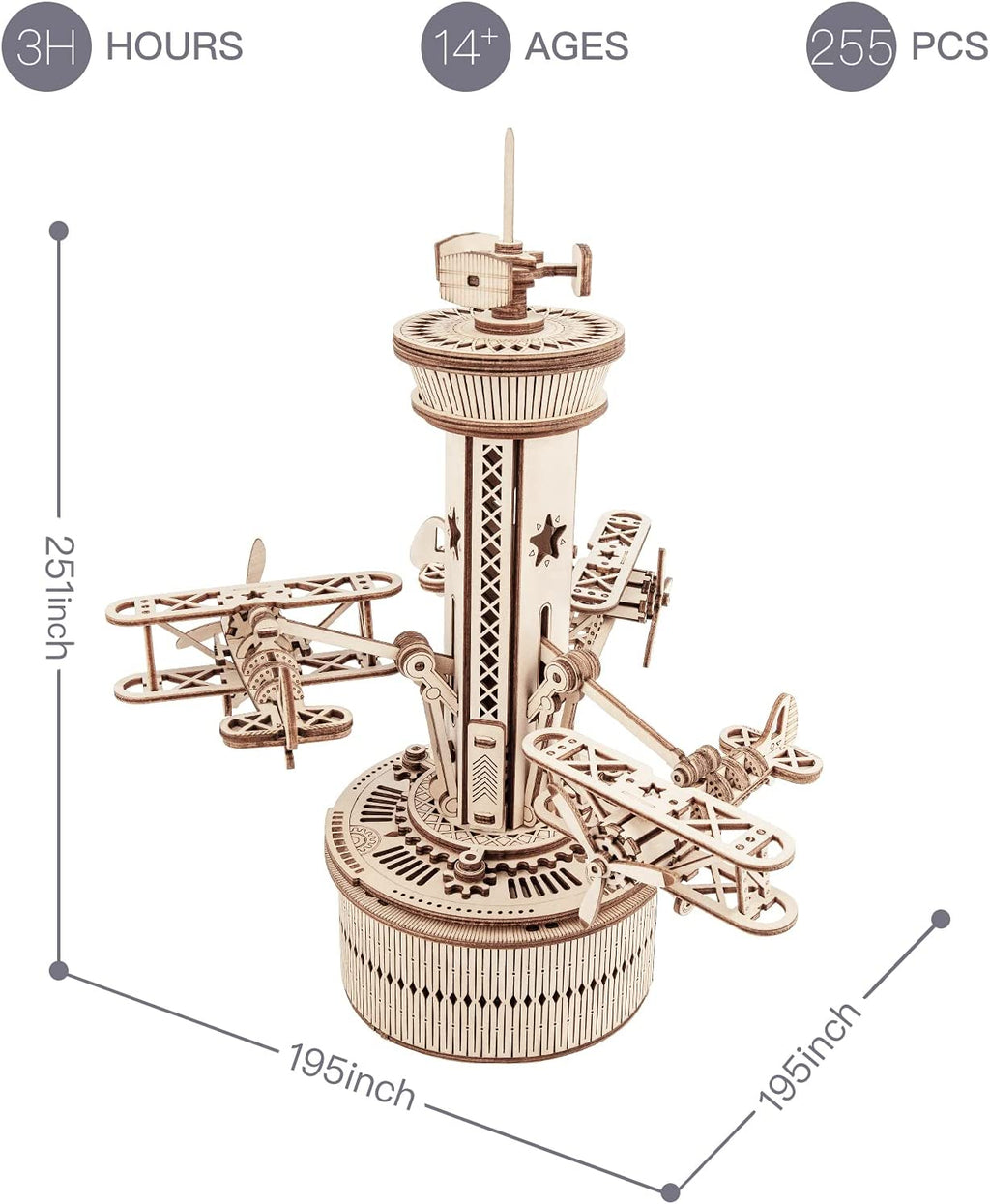 CJ Robotime Rokr 3D Wooden Puzzles For Adults DIY Musical Box Model Kit To Build Self-Assembly Building Kit Airplane- Control Tower
