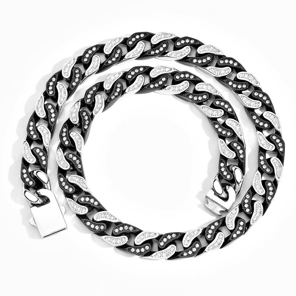 CJ Full-Zircon Cuban Chain Titanium Steel Mens Bracelet