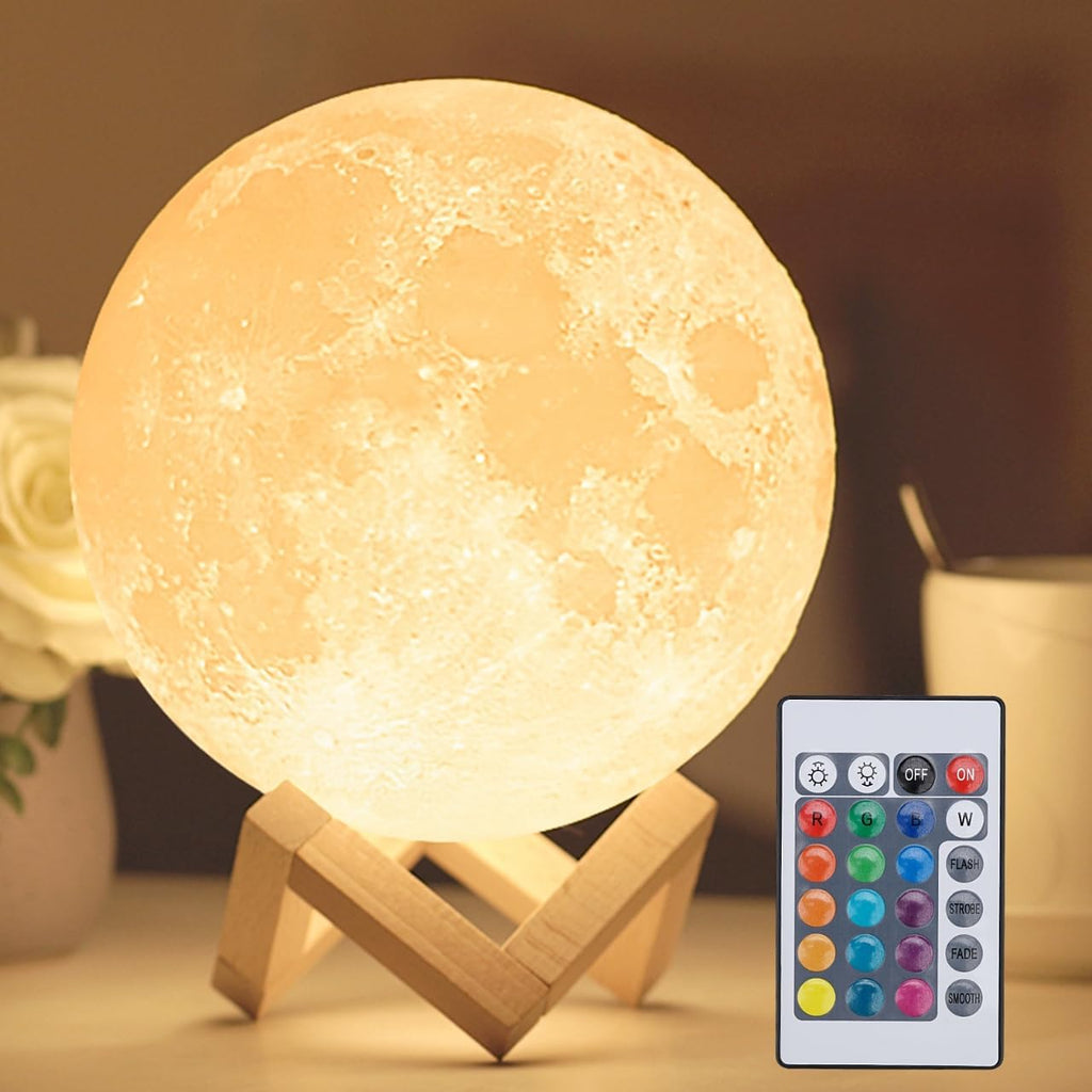 CJ 16-Color Lamp With Stand And Remote, Moon Lamp, LED Night Light With Dock, Creative Moon Light Uniq
