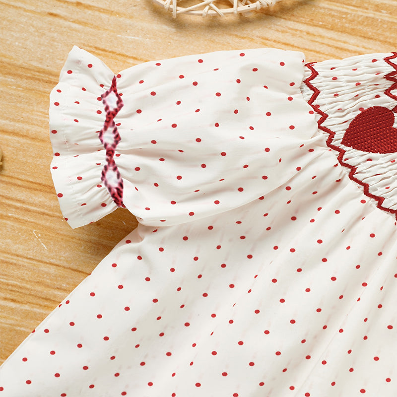 CJ Toddler Girl's Ruffle Sleeve Dress, Heart Embroidery & Polka Dot A-Line Dress With Back Button