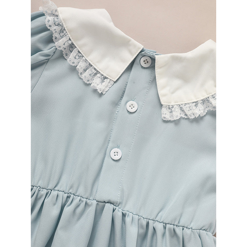 CJ Toddler Girls' Smocked Dress Cute Puff Short Sleeves Lace Crew Neck, Adorable Princess Party Dress