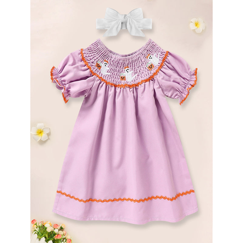 CJ Infant Baby Girls Halloween Dress Ghost Embroidery Dress With Headband Party Costume Dresses