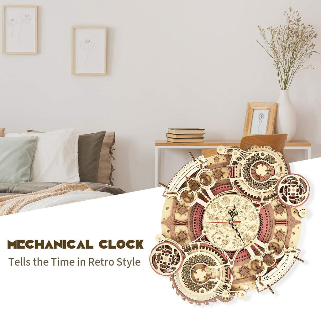 CJ Robotime ROKR Time Art Zodiac Wall Clock 3D Wooden Puzzle Games Model Building Kits Toys For Children Kids