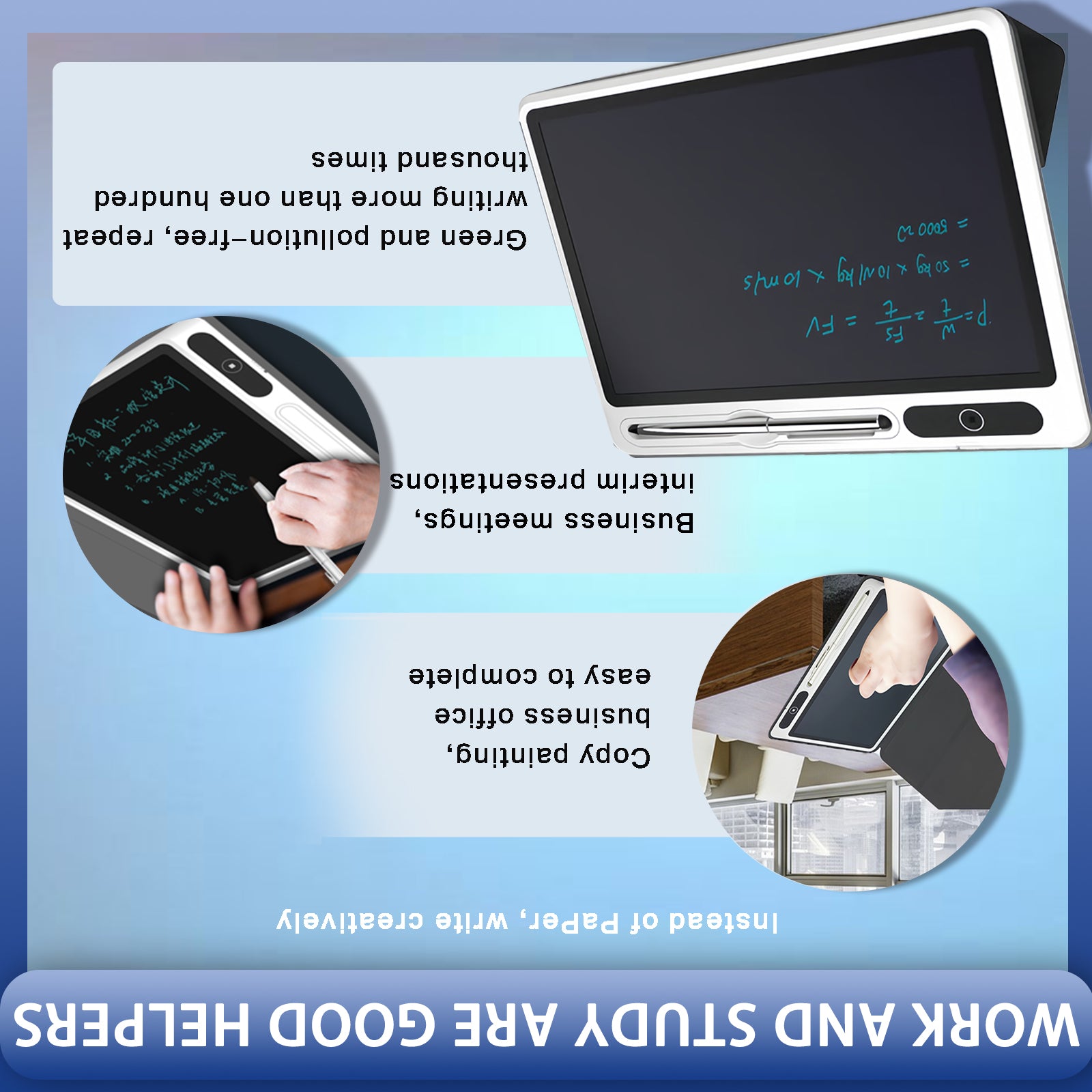CJ Eye-Friendly Blue-Light Free LCD Writing Tablet, Flip Case Stand Design, One-Clear Erase Portable Paperless Board For Kids Learning & Office Draft