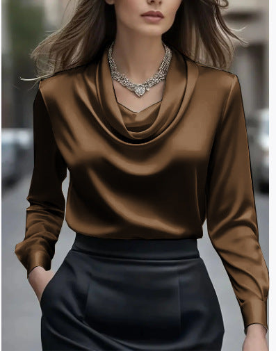 CJ Elegant Solid-Color Minimalist Boat-Neck Long-Sleeve Shirt For Women
