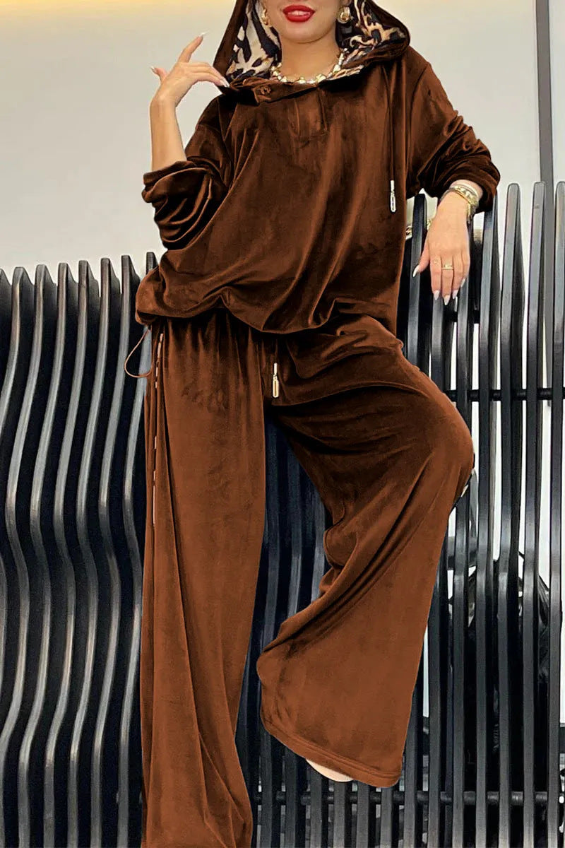 CJ Loose Casual Two-piece Suit Leopard Print Hoodie And Pants Suit For Women