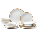 CJ Dinnerware Set, Service For 4 People, Round Plates And Bowls Sets, Scratch Resistant Ceramic Dinner Ware, Dishwasher And Microwave Suitable Kitchen Dishes, For Dessert Salad Soup Pasta, White
