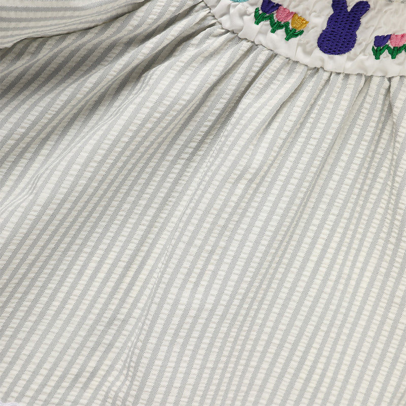 CJ Toddler Girl's Cute Dress, Bunny & Floral Embroidery Checkered A-Line Dress With Lace Trim