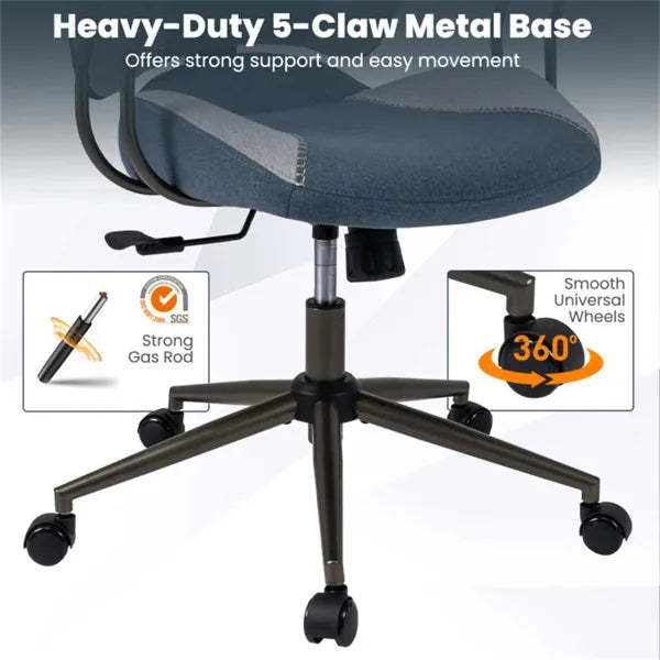 CJ Gray Blue Color Blocking Office Chair With 2D Adjustable Headrest, Ergonomic High-Back Desk Chair 330 Lbs Capacity