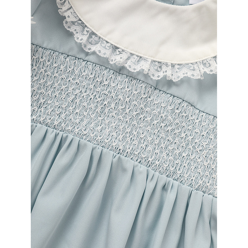 CJ Toddler Girls' Smocked Dress Cute Puff Short Sleeves Lace Crew Neck, Adorable Princess Party Dress