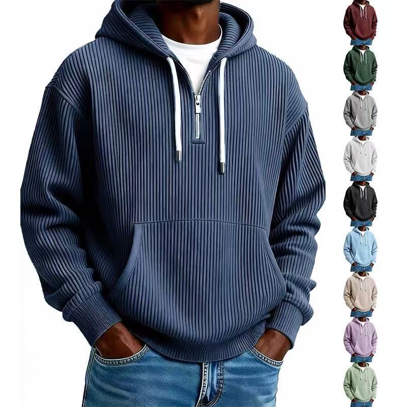 CJ Men's Solid-Colored Corduroy Long-Sleeve Hoodie For Sports And Casual Wear