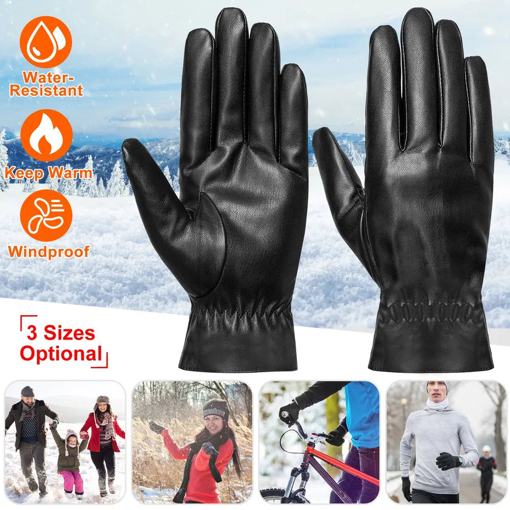 CJ Unisex Leather Winter Warm Gloves Outdoor Windproof Soft Gloves Cycling Skiing Running Cold Winter Gloves