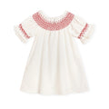 Infant Baby Girl Valentines Day Dress Lace Short Sleeve Round Neck White With Red Embroidery Party Dress