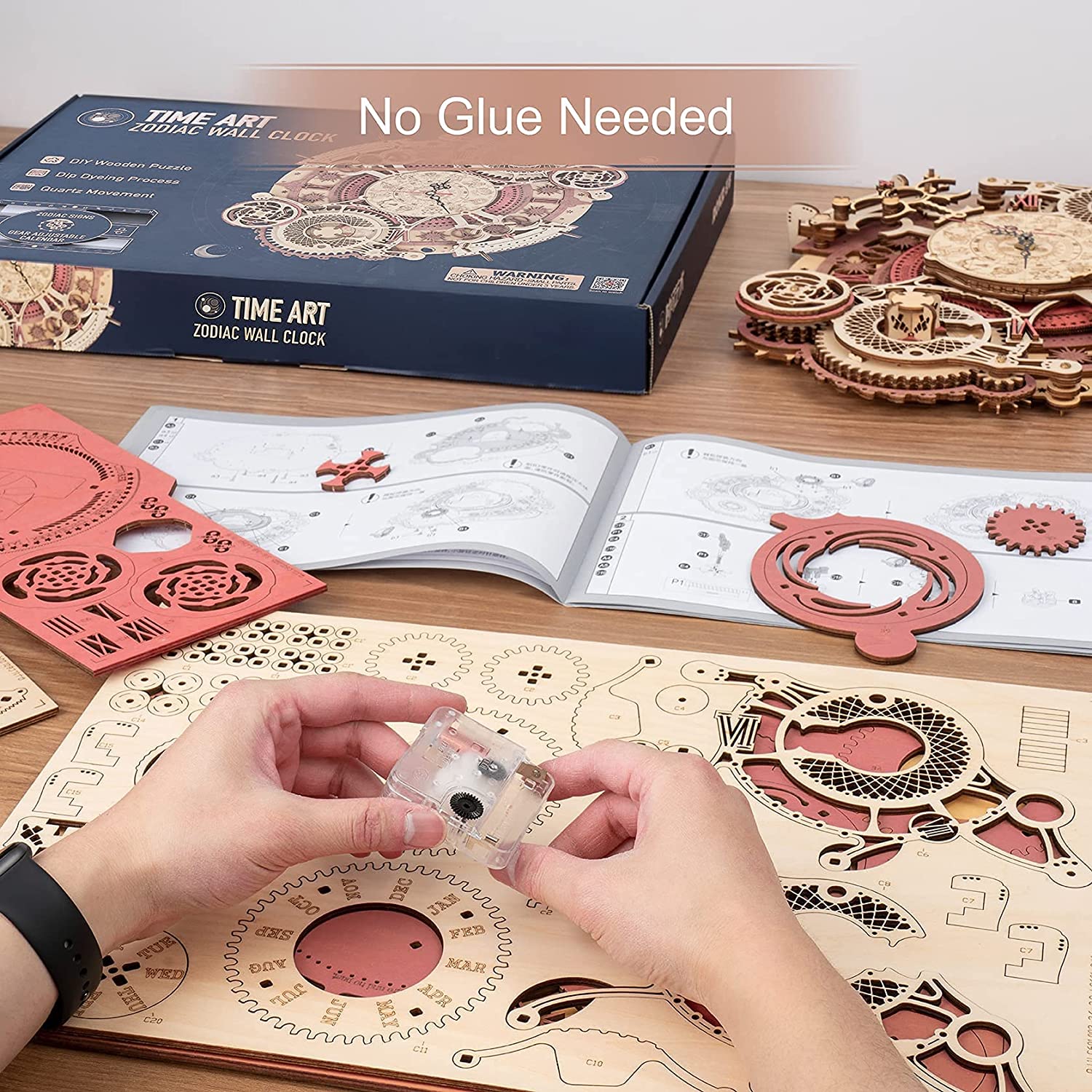CJ Robotime ROKR Time Art Zodiac Wall Clock 3D Wooden Puzzle Games Model Building Kits Toys For Children Kids