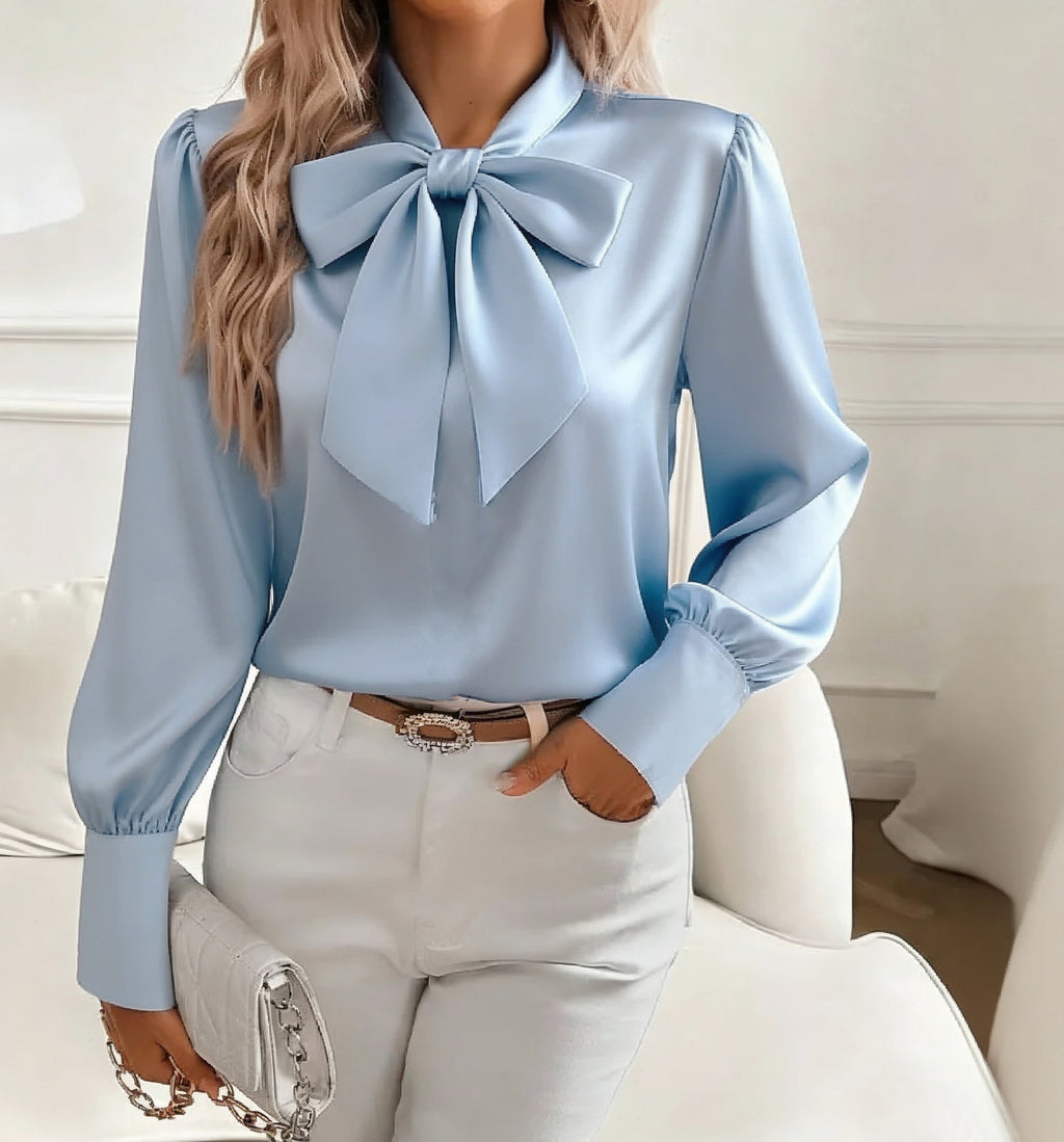 CJ Bow-tie Blouse Fashion Commuting Lace-up Pullover Long-sleeved Top Women's Clothing